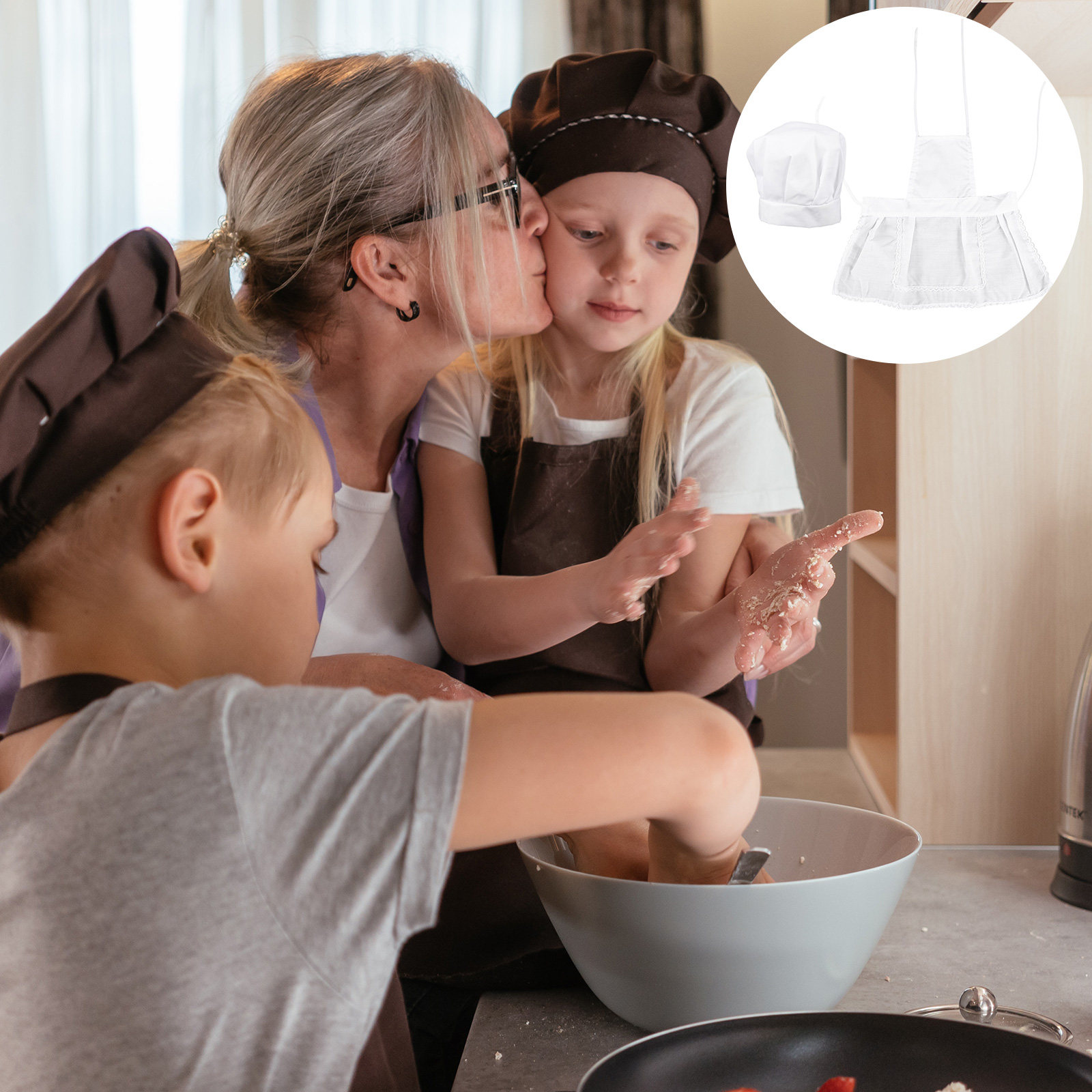 Kitchen Kids Baking Set - 1 Set Kinder-Kochmütze und -Schürze, Küchen-Backkostüm,
