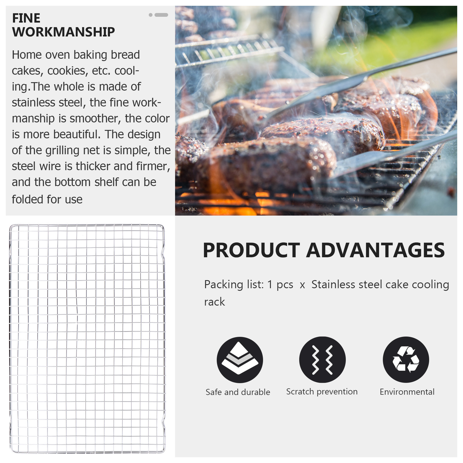 Kitchen Baking Rack - 1 Stück Backkühlrost, Edelstahl-Netzdesign, Kuchenkühlnetz, Grillrost,