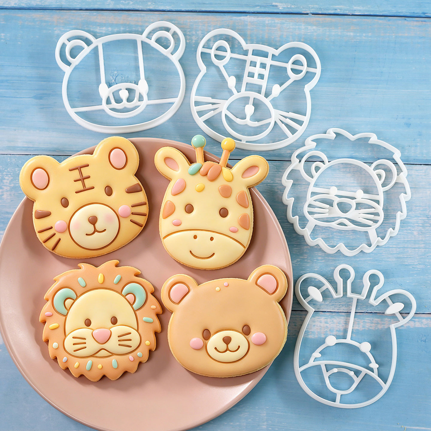 Baking Kitchen Set - 4-teiliges Tier-Plätzchenausstecher-Set 3D Niedliche Löwen Tiger