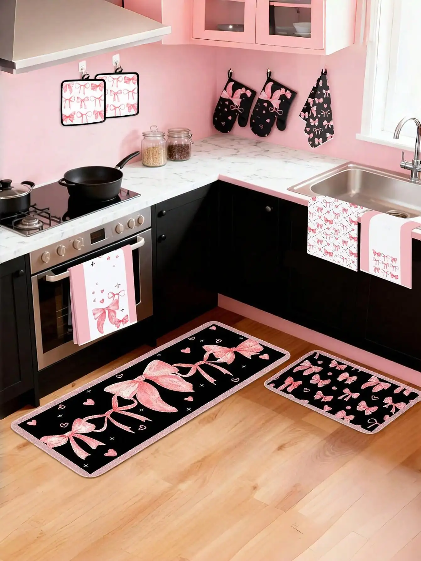 Baking Kitchen Set - 10-teiliges Küchenzubehör-Set in Pink mit Schleifenmuster,