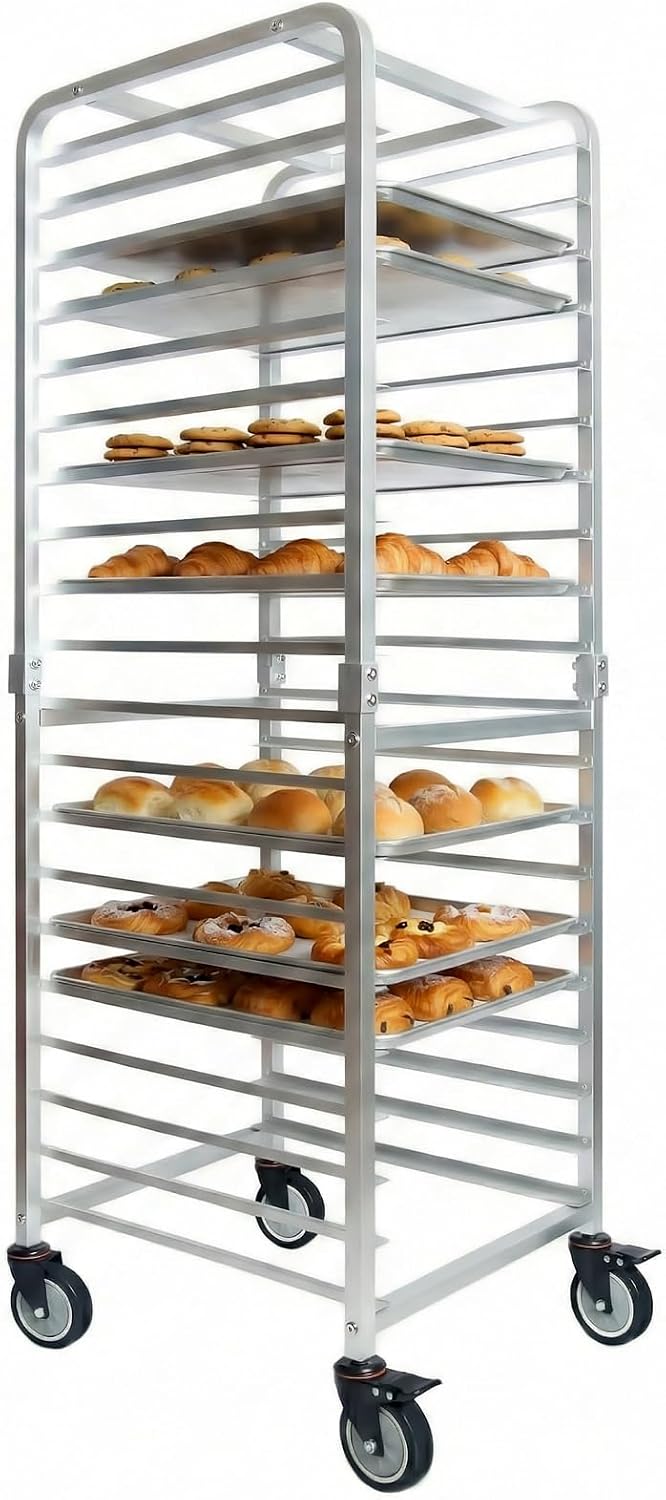 Kitchen Baking Rack - Kommerzieller 20-stufiger Edelstahl-Backblechständer mit Rädern, mobiler
