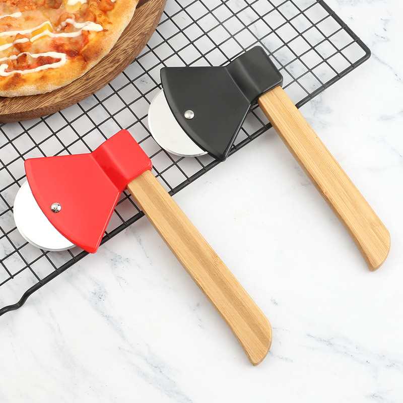 Kitchen Roller Baking - Holzgriff Axtförmiger Pizzaschneider Rollmesser Professioneller Pizzaroller
